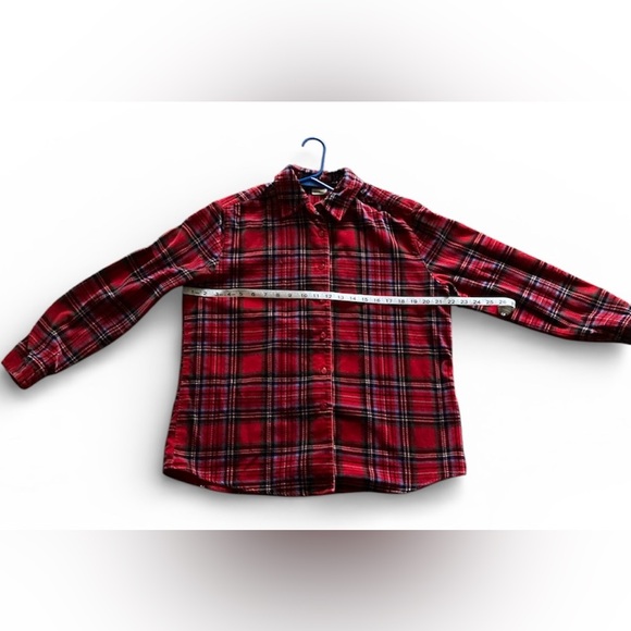 L.L. Bean Tops - LL Bean Shirt Womens Medium Red Plaid Velour Button Up 0 YR45
